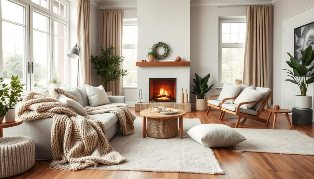 cozy textiles in Scandinavian decor